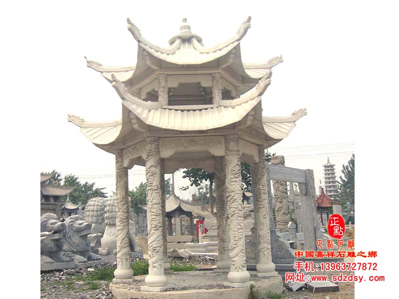 漢白玉龍柱雙層石亭