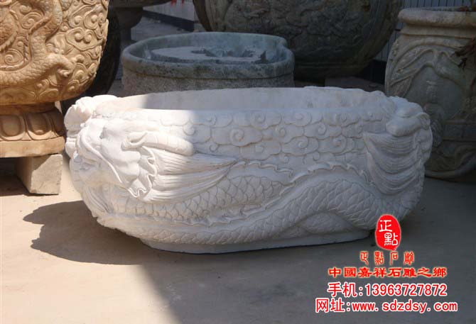 漢白玉石雕魚缸